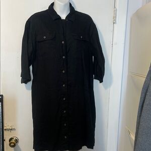 LOU & GREY Black Linen 3/4 Sleeve Shirt Dress-M